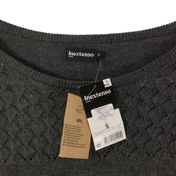 Inextenso Women Charcoal Gray Long Sleeve Sweater Top Size S Diamond Knit NWT - Picture 4 of 6
